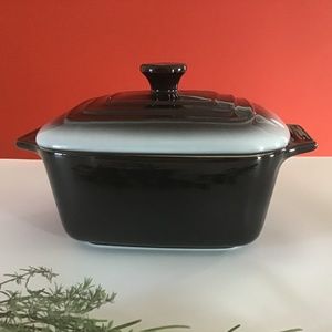 Casserole Bakeware with Lid New Stoneware Black White